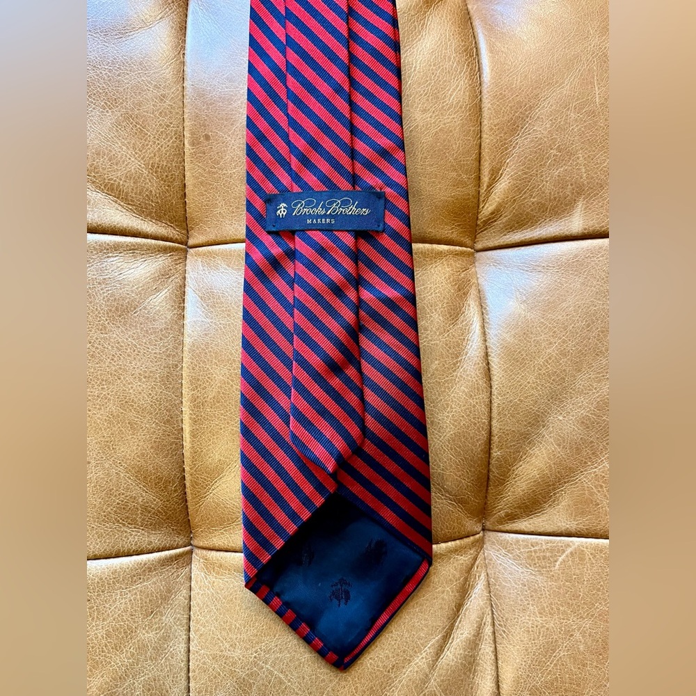 Brooks Brothers Makers Red & Navy Repp Stripe Silk Tie | Made in USA